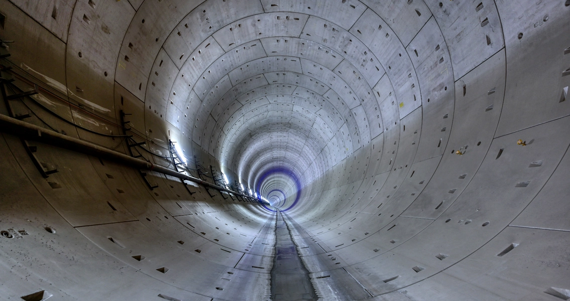 View of the newly lined shell of the Albvorland Tunnel.