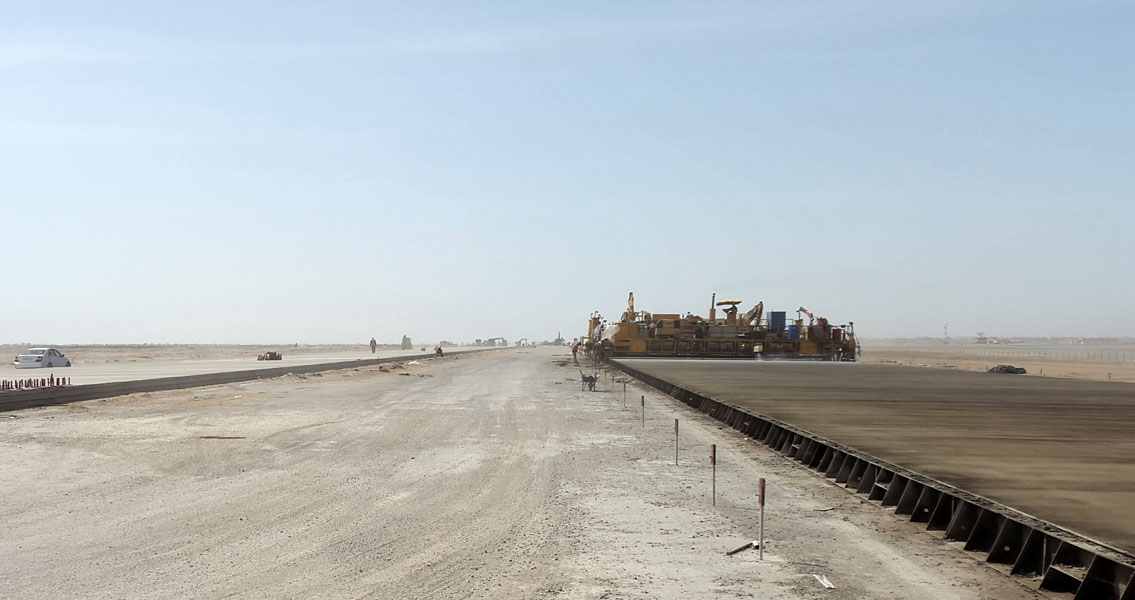 Construction – in extremely high temperatures – of the runway at Dashoguz Airport, Turkmenistan, for which MC Ukraine was selected to supply the requisite admixtures.